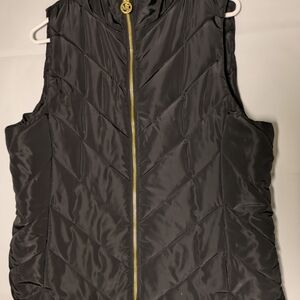 MICHAEL Michael Kors Black Quilted Vest with Gold Zipper